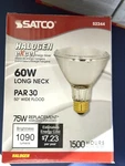 Satco S2244 50-DEGREE Flood Light Bulb 60PAR30L/HAL/XEN/WFL/120V Long Neck 60W. Fixed Price $11.99.