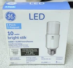 New 3 Pack Ge Bright Stik 9W Led Bulbs, 5000K Daylight 760 Lumens E26 Base. Fixed Price $21.95.