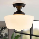 Black Schoolhouse Fixture, 12" Milk Glass Flush Mount Ceiling Light,. Fixed Price $127.99.