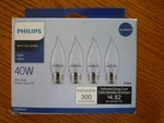 Pack Philips Clear Bent Tip Candle 40W Bulbs E26 Medium Base Flame Shaped. Fixed Price $20.00.