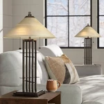 Franklin Iron Works Planes 'n' Posts Art Glass Table Lamps Set Of 2. Fixed Price $349.98.