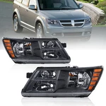 Pair Front Headlights Assembly For 09-20 Dodge Journey Black Housing Clear Lens. Fixed Price $72.95.
