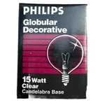 New Philips 15G16-1/2C/4M Clear 2" Globular Candelabra Base Bulb Pieces. Fixed Price $35.95.