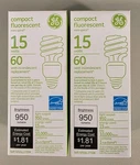 Ge Compact Fluorescent Mini Spiral Light Bulbs 15 Watt Soft White Lot 2. Fixed Price $14.99.