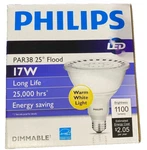Philips PAR38/F25 17W Long Life Led Dimmable 1100 Lumen 2700K. Fixed Price $7.25.