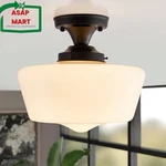 Black Schoolhouse Fixture, 12" Milk Glass Flush Mount Ceiling Light,. Fixed Price $95.94.