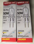 2-PACK New Satco S1987 50W T4 Bi-pin Halogen Bulbs/lamps GY6.35 2900K 2000-HOURS. Fixed Price $8.98.