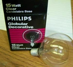 New Philips 15G16-1/2C/4M Clear 2" Globular Candelabra Base Bulb. Fixed Price $5.70.
