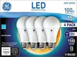 (4 Bulbs) Ge Lighting Led Bulb, A19 Shape, 15 Watts, 1600 Lumens (100. Fixed Price $17.77.