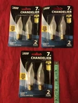Lot Of 3 (2 Pack) Feit 7 Watt Candelabra Base Chandelier Flame Tip Frost Bulbs. Fixed Price $19.99.